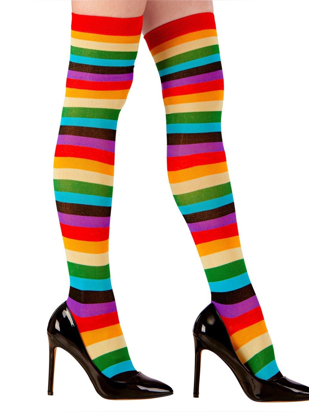 Wonderland Costumes Rainbow Striped Tights Women OS Stretch Thigh High WITCH
